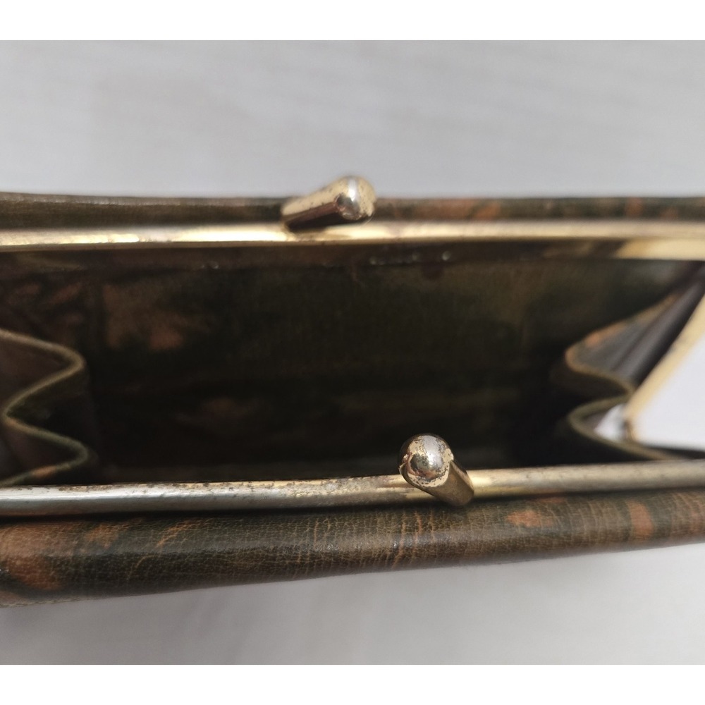 Vtg 70s Egyptian Camel Leather Trifold Wallet Purse Gold Embossed Pharaonic Art - Picture 13 of 13